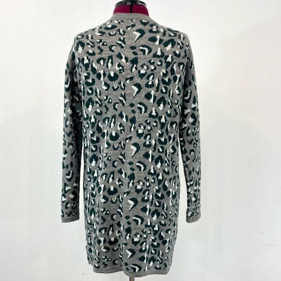 Cynthia Rowley Gray Leopard Knit Acrylic Alpaca Blend Open Long Line Cardigan S - Picture 3 of 9